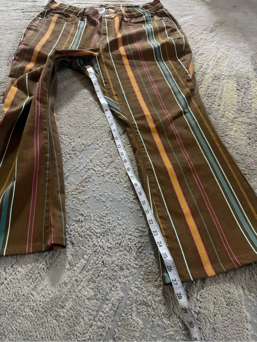 Judy Blue flare jeans mid rise stripe Stretch brown pink yellow blue 18W - Picture 7 of 12